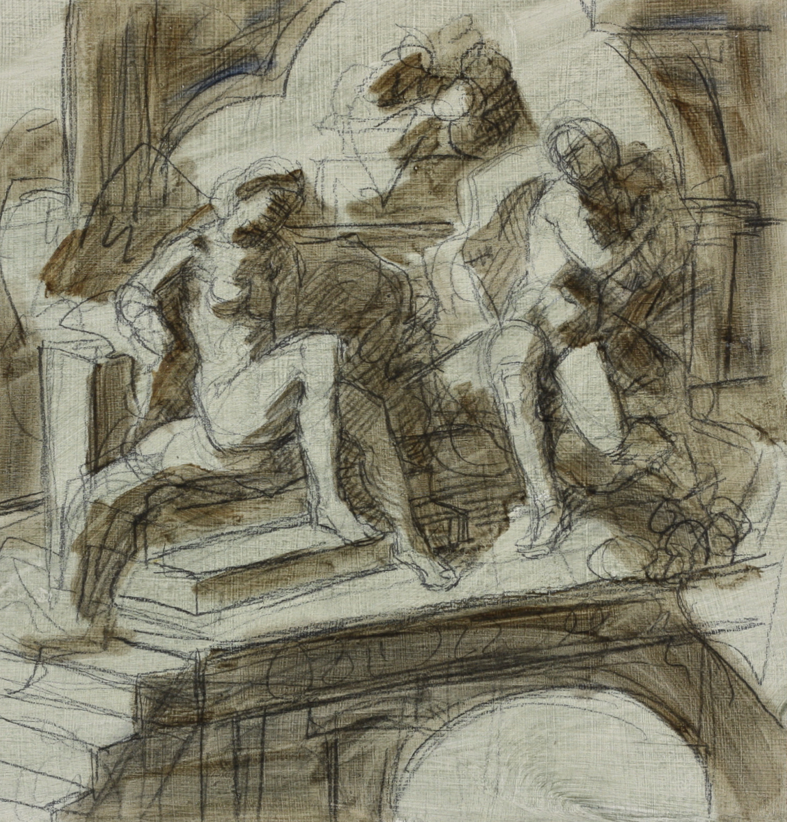 untitled; chalk and oil on cardboard, 35 x 353cm, 2019