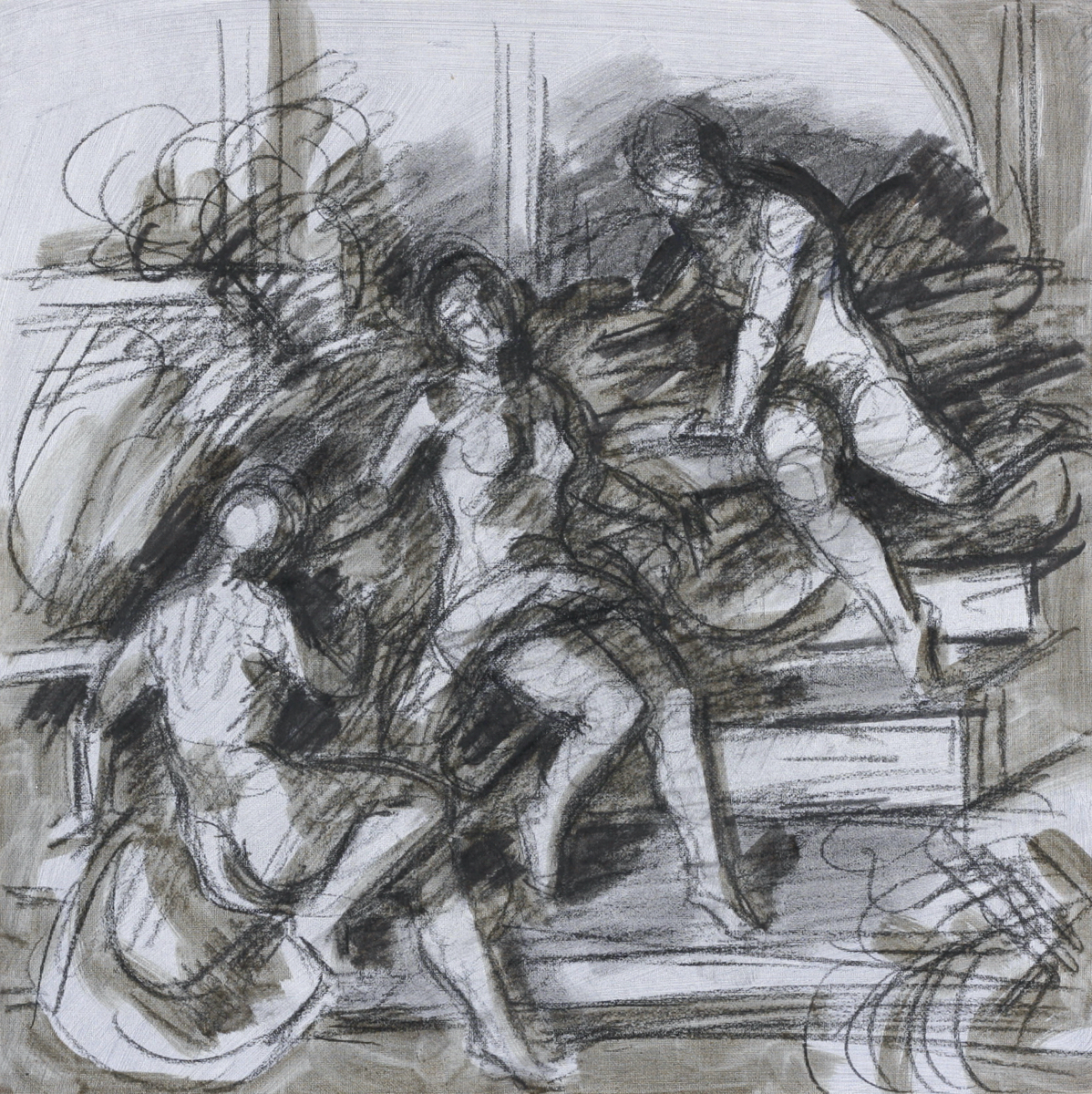 untitled; charcoal and oil on canvas board, 40 x 40 cm, 2019