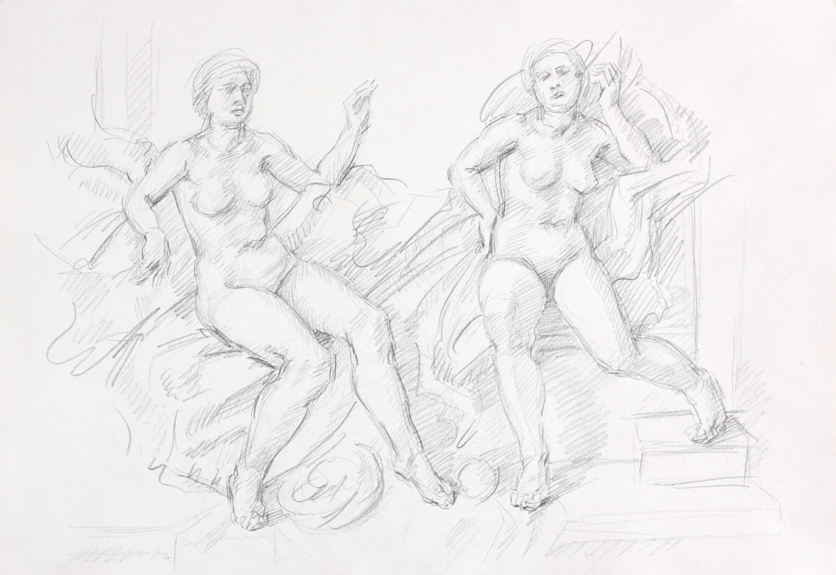 Maenads I; graphite on paper, 30 x 42 cm, 2023