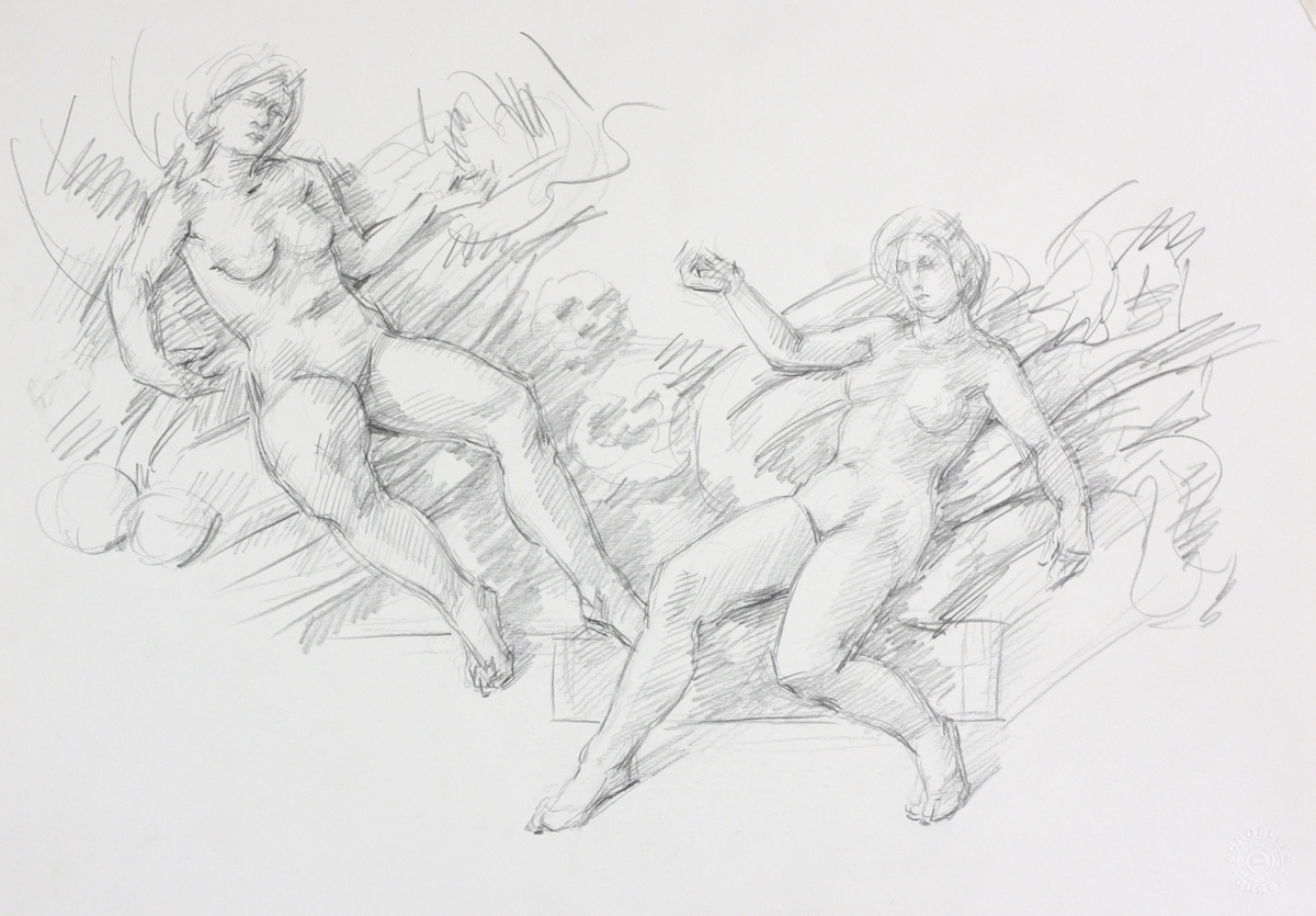 Maenads II; graphite on paper, 30 x 42 cm, 2023