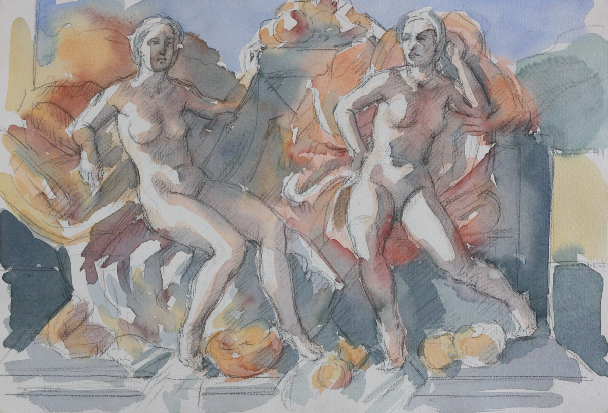 Maenads I; watercolor, 30 x 42 cm, 2023