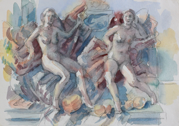 Maenads I; watercolor, 30 x 42 cm, 2023
