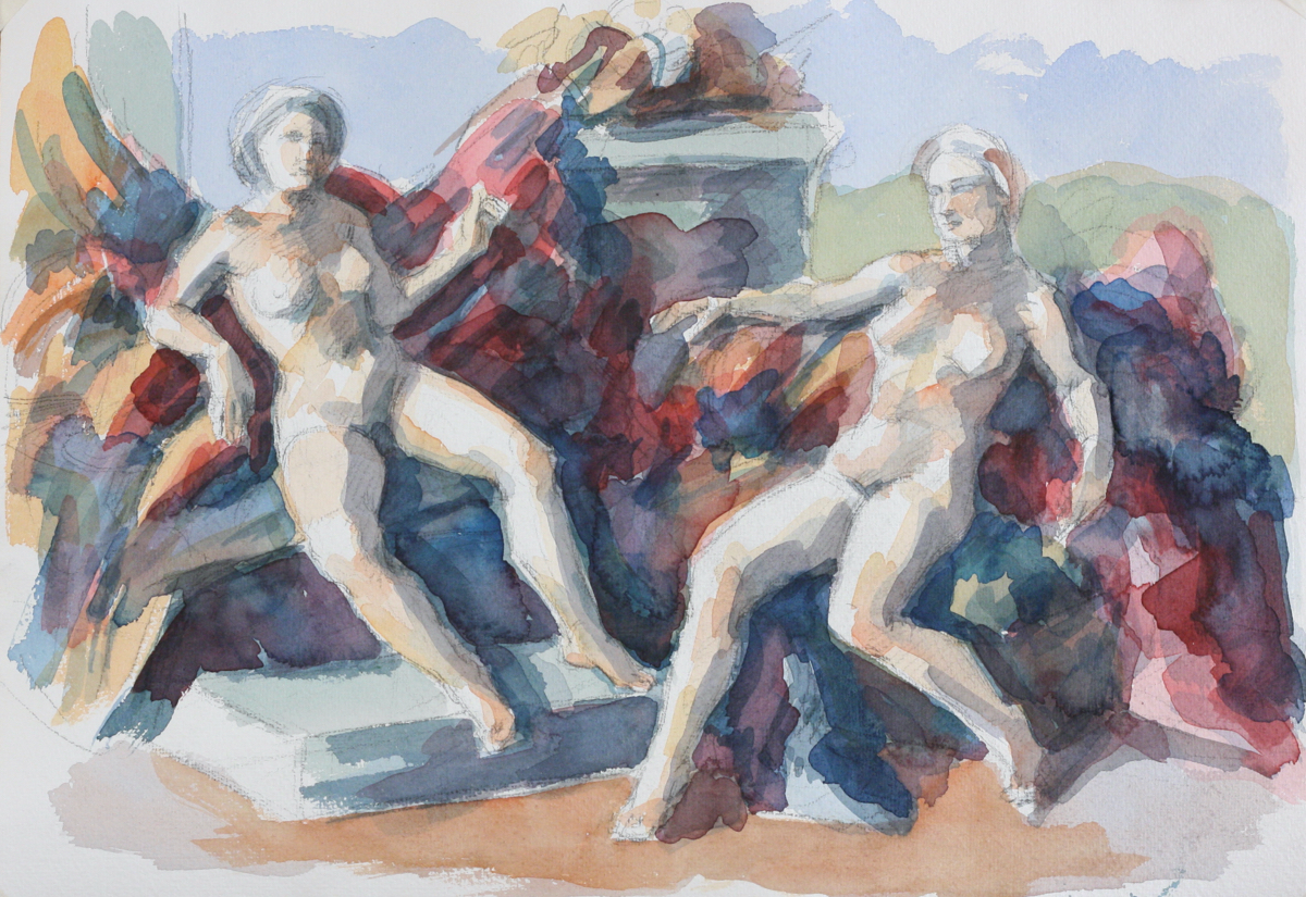 Maenads; watercolor, 30 x 42 cm, 2023