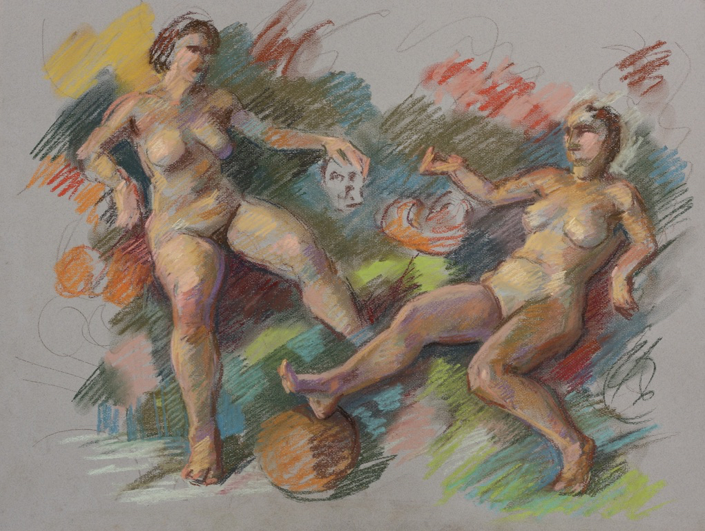 Maenads; pastel on paper, 50 x 65 cm, 2024