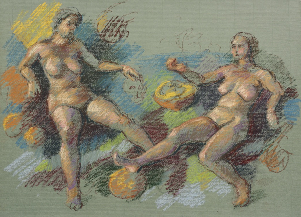 Maenads; pastel on paper, 50 x 65 cm, 2024
