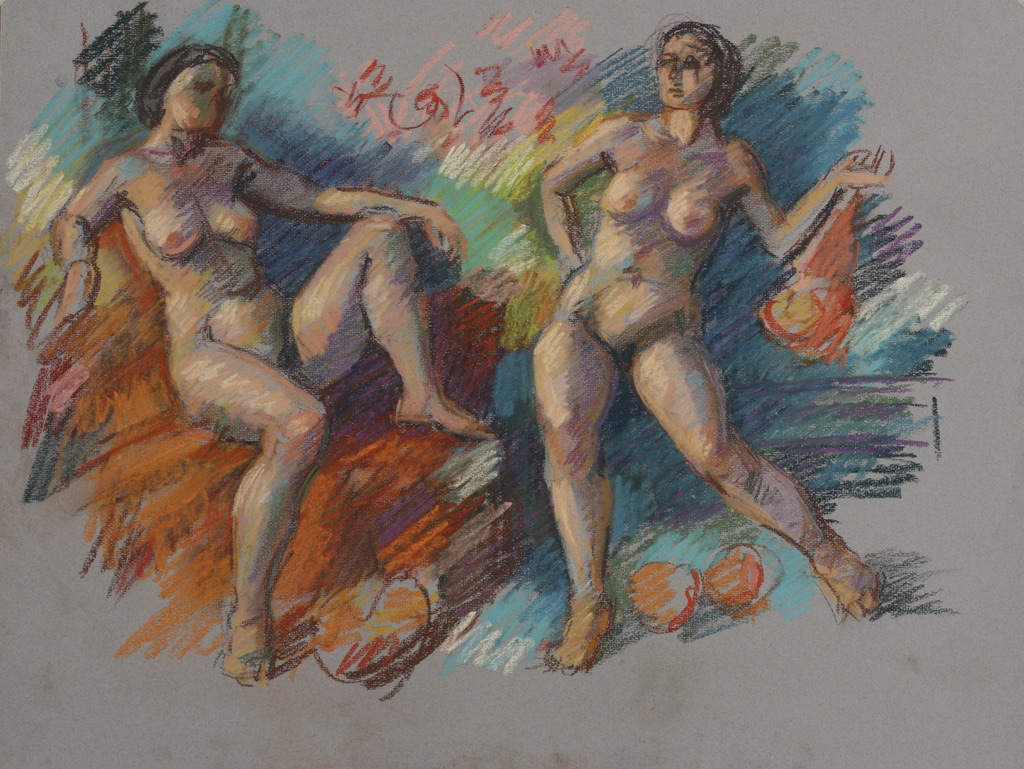 Maenads; pastel on paper, 50 x 65 cm, 2024