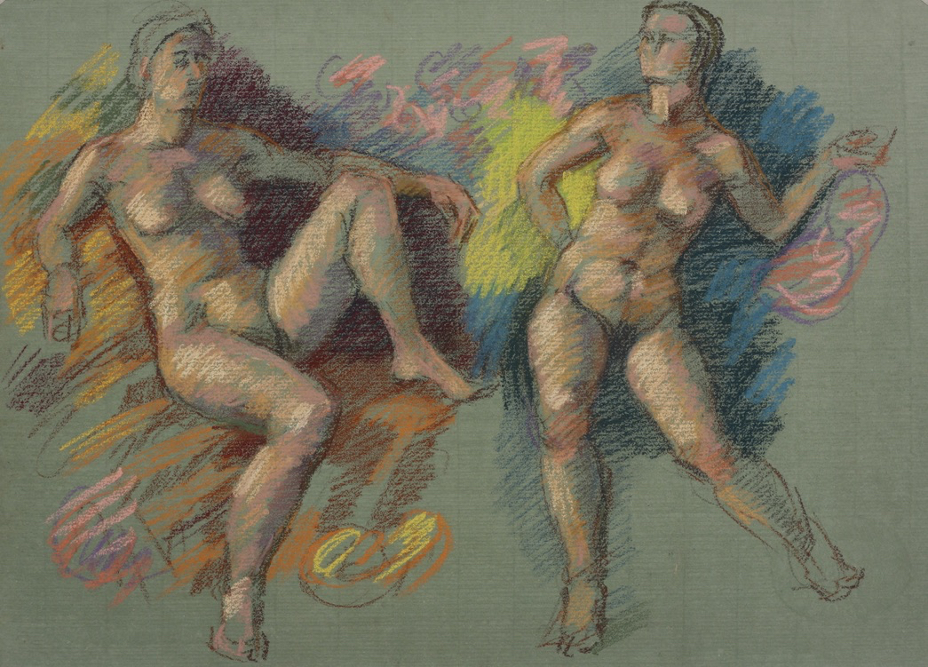 Maenads; pastel on paper, 48 x 66 cm, 2024