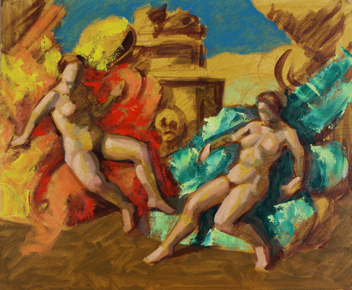 Maenads; oil on canvas board, 50 x 60 cm, 2023