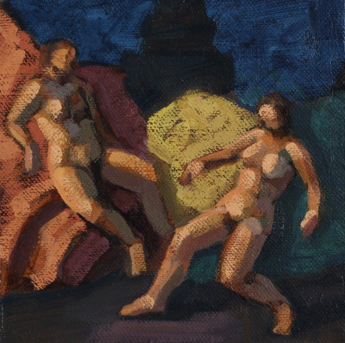 Maenads; oil on canvas, 20 x 20 cm, 2023